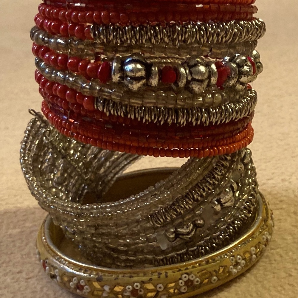 Sparkle Neely Sparkle, trio of beaded stretch,and enamel on metal bracelets